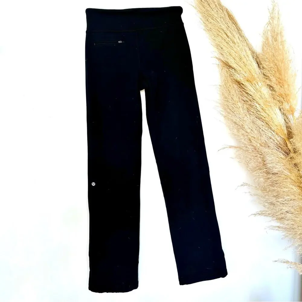 LULULEMON Black Mid High Rise Boot Cut Drawstring Tie Waist Yoga Pant Leggings 6